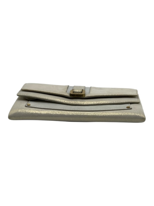 Jimmy Choo Ivory White Textile Flap Gold Hardware Shimmer Clutch Bag Ivory White / Small