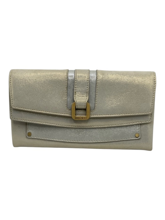 Jimmy Choo Ivory White Textile Flap Gold Hardware Shimmer Clutch Bag Ivory White / Small