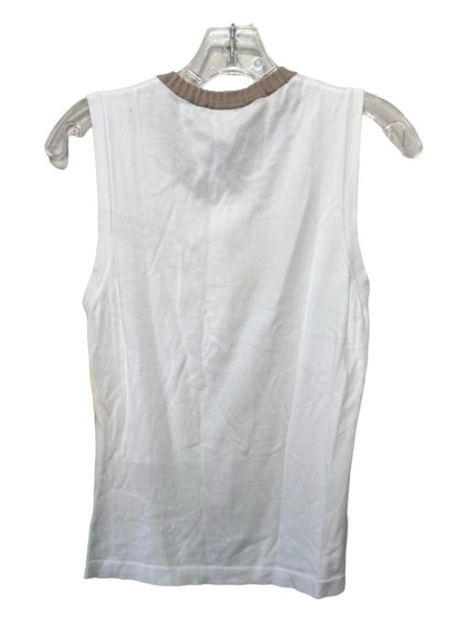 Celine Size L White & Beige Cotton Round Neck Sleeveless Knit Button Front Top White & Beige / L