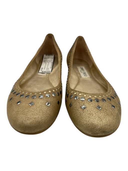 Jimmy Choo Shoe Size 38.5 Gold Leather & Metal Studs Round Toe Loafers Gold / 38.5