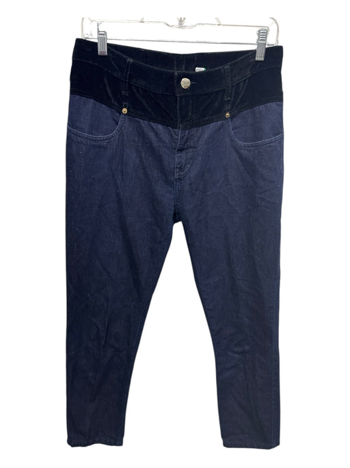 Marni Size Est S Dark Wash & Black Cotton Blend Denim Velvet Trim Mid Rise Pants Dark Wash & Black / Est S