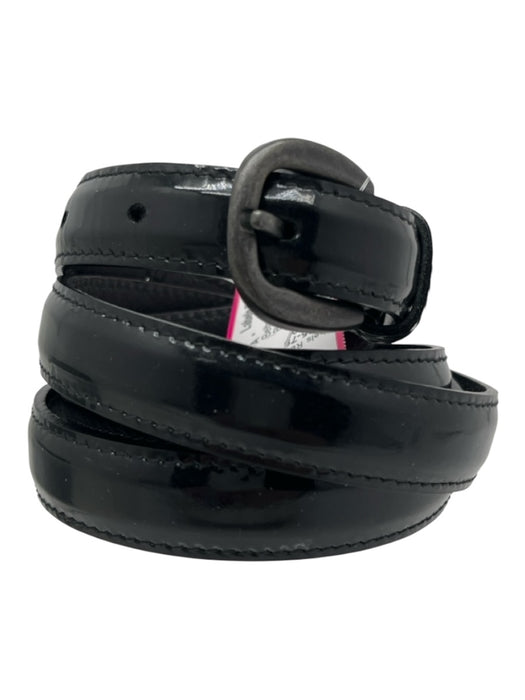 Bottega Veneta Black Patent Leather Thin Silver Hardware Belts Black / 38