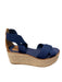Tory Burch Shoe Size 7 Navy & Cream Canvas Wedge Weave Criss Cross Shoes Navy & Cream / 7