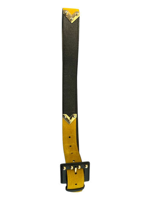 Cabi Black & Yellow Leather & Acetate Gold hardware Square Buckle Belts Black & Yellow / M