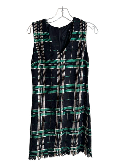Nathalie Chaize Size 6 Black, Green & Multi Print Cotton Blend Tweed Plaid Dress Black, Green & Multi Print / 6
