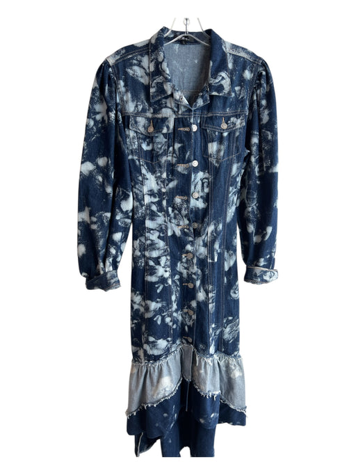 For Her NYC Size L Blue Denim Cotton Dark Wash Bleach Dye Maxi Dress Blue / L