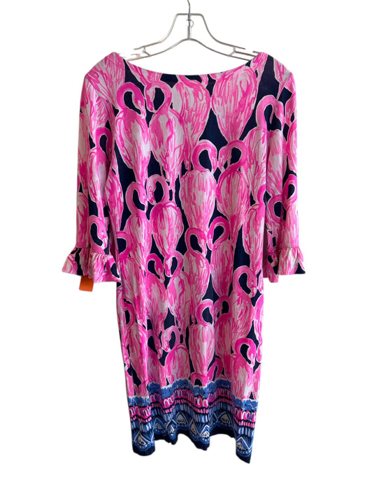 Lilly Pulitzer Size S Pink & Navy Rayon Blend Boat Neck 1/2 Sleeve Dress Pink & Navy / S