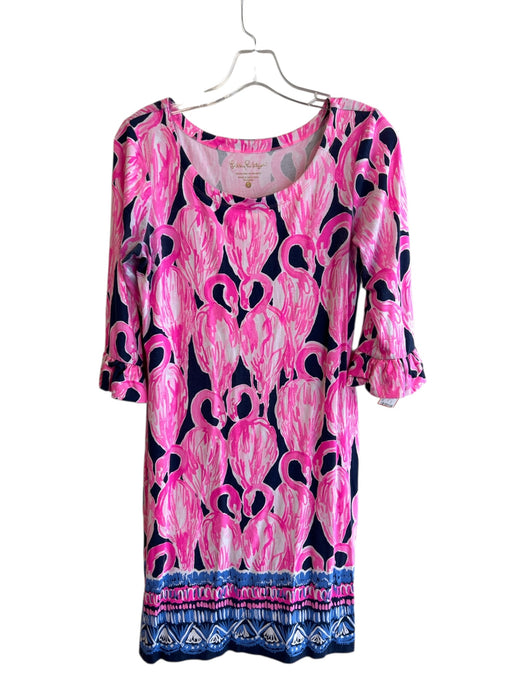 Lilly Pulitzer Size S Pink & Navy Rayon Blend Boat Neck 1/2 Sleeve Dress Pink & Navy / S