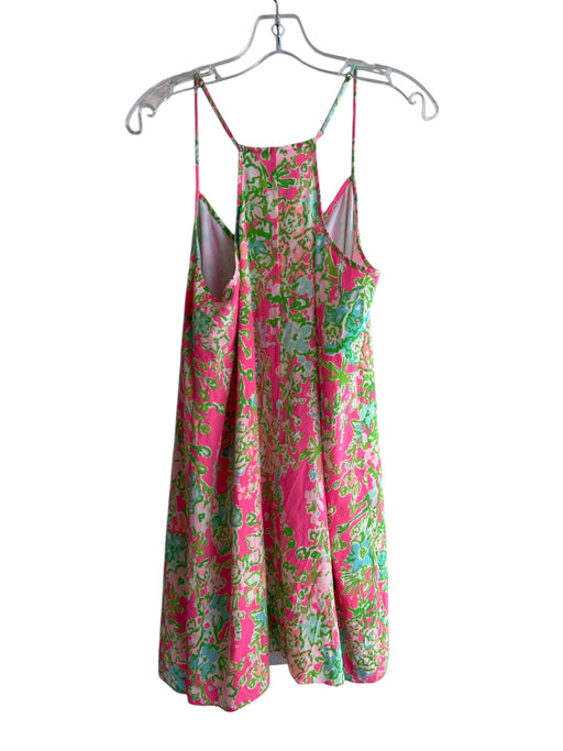 Lilly Pulitzer Size L Pink & Green Silk V Neck Spaghetti Strap Above Knee Dress Pink & Green / L