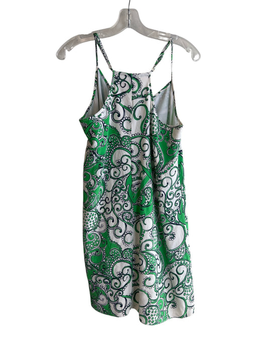 Lilly Pulitzer Size L Green & White Silk V Neck Spaghetti Strap Above — Labels Resale Boutique