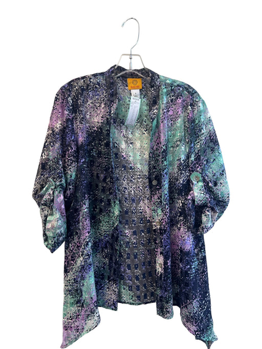 Ruby Rd Size 8 Purple & Green Polyester Button Down Sheer Long Sleeve Top Purple & Green / 8