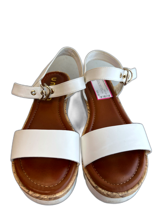 Unisa Shoe Size 9M White & Brown Leather Sandal Adjustable Strap Slip On Shoes White & Brown / 9M