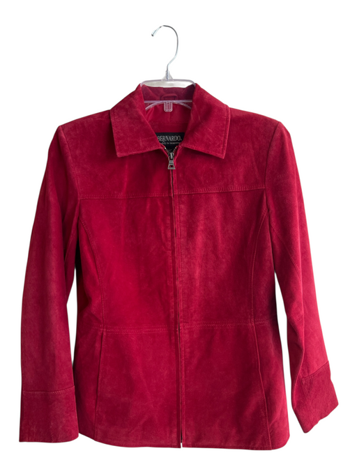 Bernardo Size S Red Leather Suede Collared Zip Front Long Sleeve Jacket Red / S