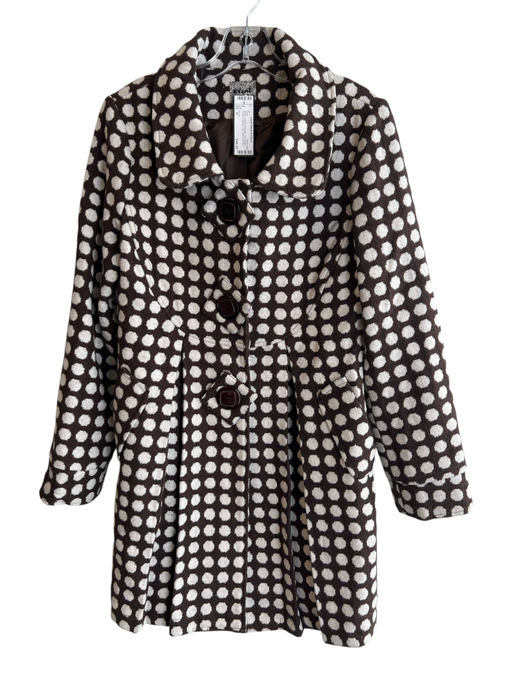 Event Size M Brown & White Polyester Snap Button Dotted Collared Coat Brown & White / M