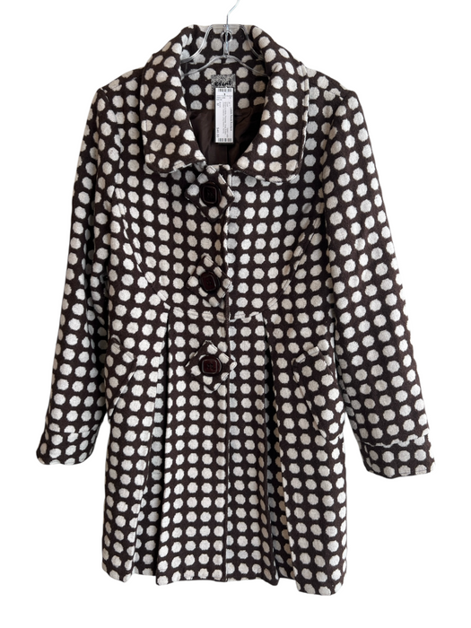 Event Size M Brown & White Polyester Snap Button Dotted Collared Coat Brown & White / M