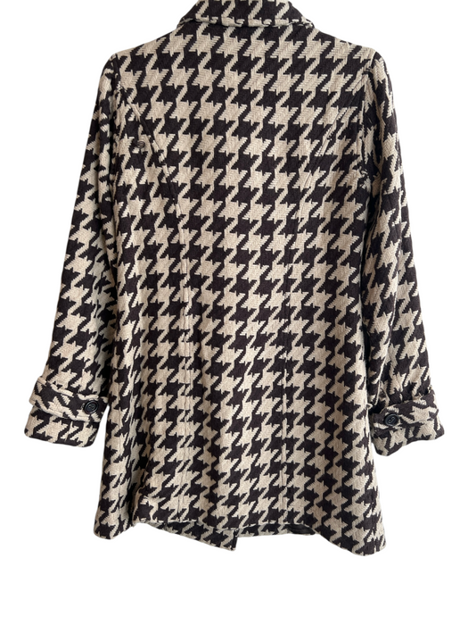 Mac & Jac Size 4 Brown & Beige Acrylic & Wool Houndstooth Double Breast Coat Brown & Beige / 4