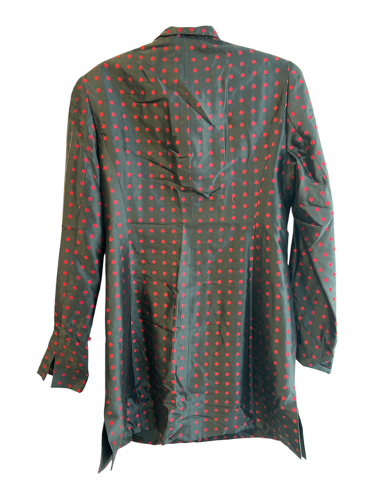 Nina Mclemore Size 4 Black & Red Silk High Neck Front Button Closure Coat Black & Red / 4