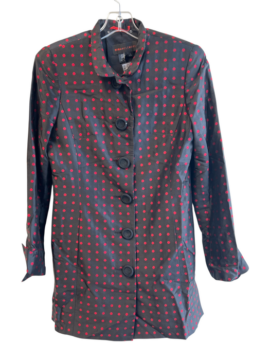 Nina Mclemore Size 4 Black & Red Silk High Neck Front Button Closure Coat Black & Red / 4