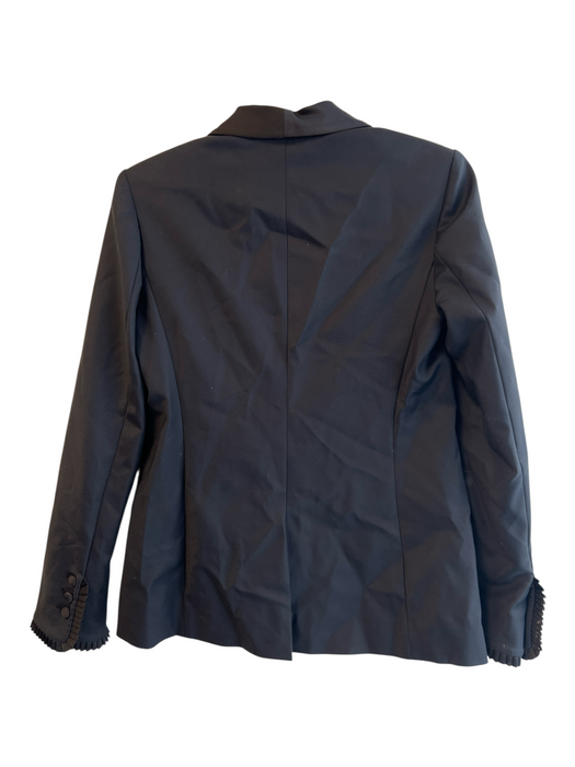 Joie Size 4 Black Cotton Blend Lapel Long Sleeve Ruffle Detail Blazer Jacket Black / 4