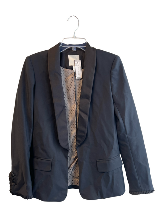 Joie Size 4 Black Cotton Blend Lapel Long Sleeve Ruffle Detail Blazer Jacket Black / 4