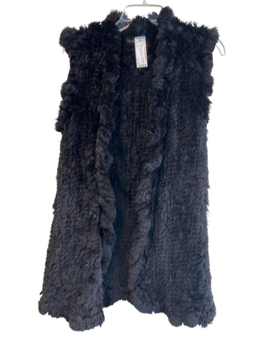 Love Token Size XS Black Rabbit Open Front Fuzzy Long Length' Vest Black / XS