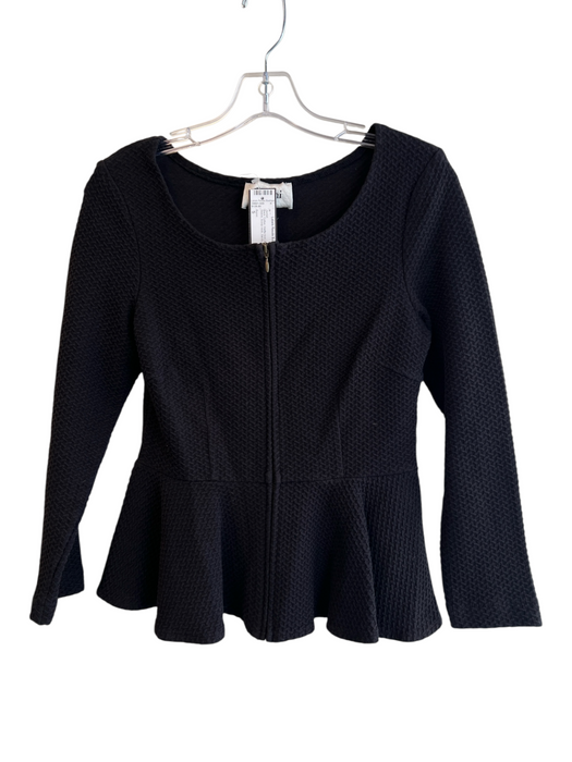 Ganni Size S Black Cotton Waffle Knit Zip Front Long Sleeve Scoop neck Jacket Black / S