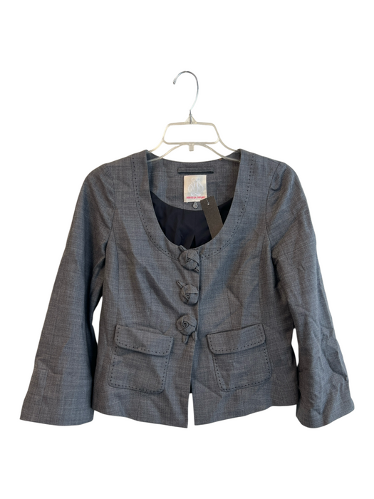 Rebecca Taylor Size 4 Gray Wool Scoop Neck Logo rosette Jacket Gray / 4