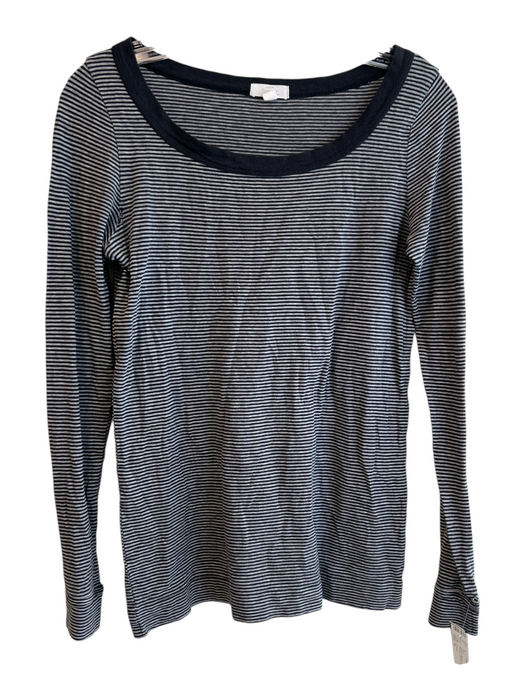J Crew Size S Grey & Black Cotton Boat Neck Long Sleeve Horizontal Stripe Top Grey & Black / S
