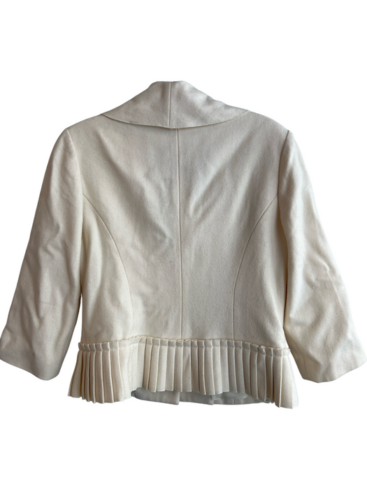 Tabitha Size 6 Cream Viscose 3 Button Pleated Detail Long Sleeve Jacket Cream / 6