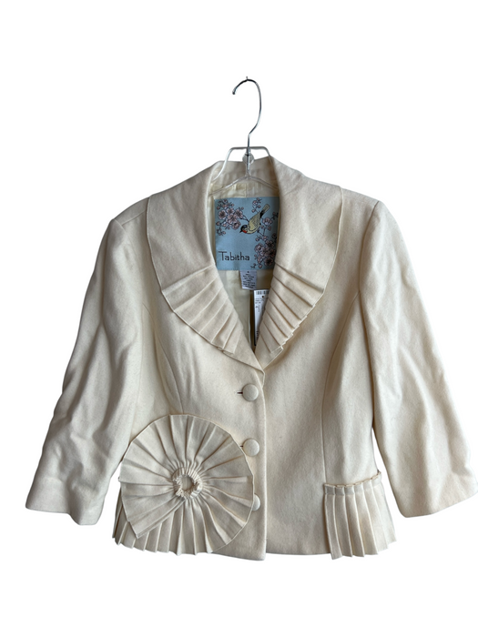 Tabitha Size 6 Cream Viscose 3 Button Pleated Detail Long Sleeve Jacket Cream / 6