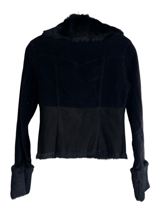 Bebe Size S Black Cotton & Rabbit Fur Hook & Eye Fur Lined Chest Pocket Jacket Black / S