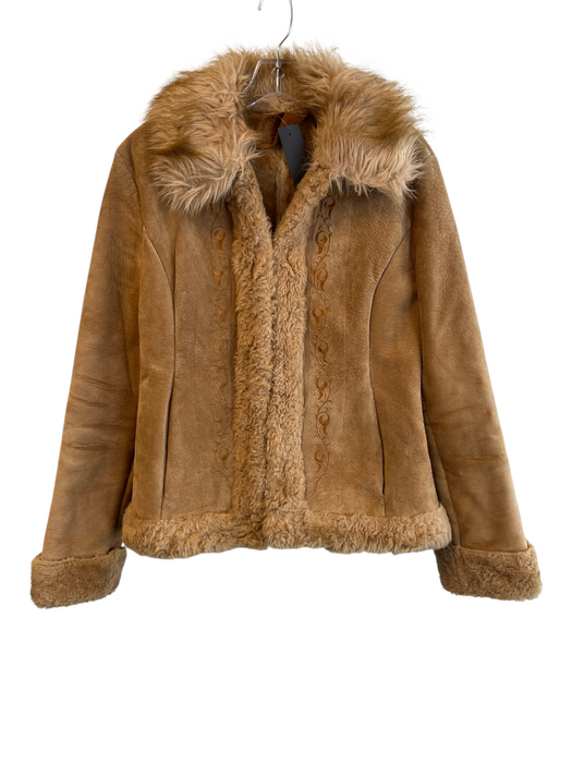 Guess Size M Brown Leather Fur lined Long Sleeve Hook & Eye Jacket Brown / M