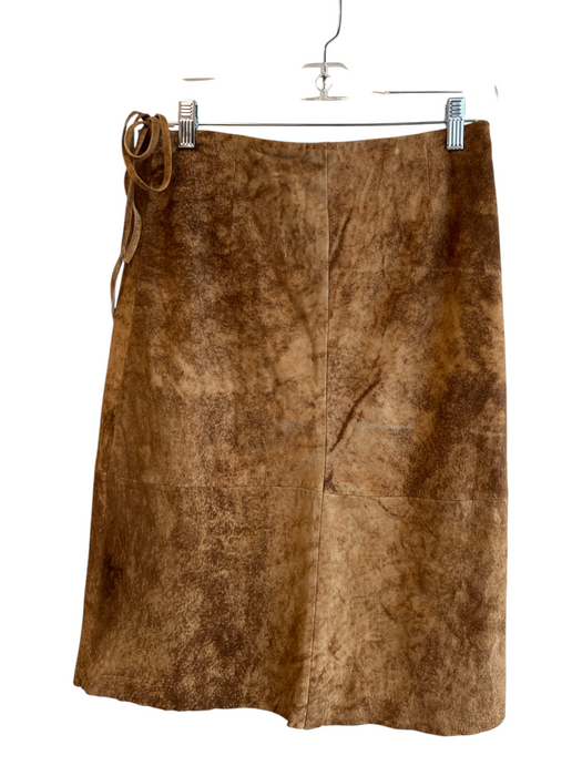 Express Size 5/6 Brown Leather Wrap Knee Length Tie Detail Skirt Brown / 5/6