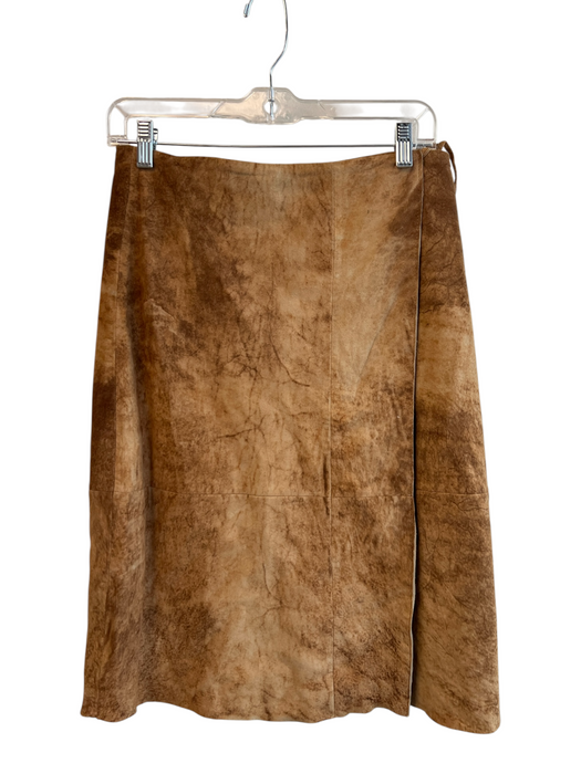 Express Size 5/6 Brown Leather Wrap Knee Length Tie Detail Skirt Brown / 5/6