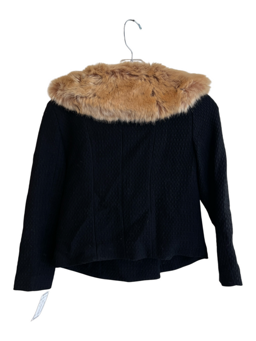 Tracy Reese Size 4 Black Wool Blend Fur Collar Long Sleeve Asymetrical Jacket Black / 4