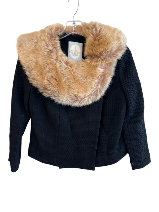 Tracy Reese Size 4 Black Wool Blend Fur Collar Long Sleeve Asymetrical Jacket Black / 4