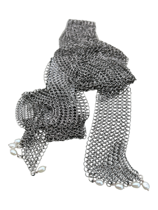 No Brand Silver Metal Pearl Detail Chain Link 2 inch Accessory Silver