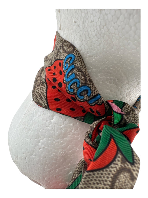 Gucci Brown, Green, Red Silk Guccisima Strawberry Twilly scarf Brown, Green, Red / XS