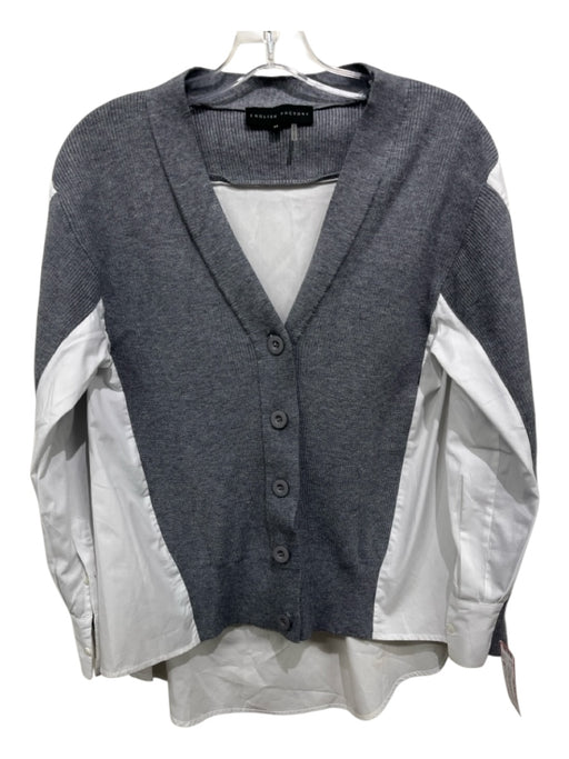 English Factory Size XS Gray & White Viscose Blend Cotton Button Front Cardigan Gray & White / XS