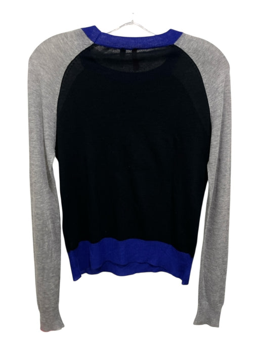548 Size S Black, Gray, BLue Acrylic Semi Sheer Colorblock Crewneck Sweater Black, Gray, BLue / S