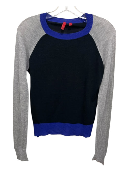 548 Size S Black, Gray, BLue Acrylic Semi Sheer Colorblock Crewneck Sweater Black, Gray, BLue / S