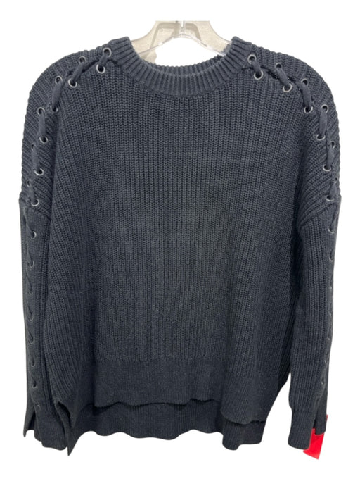 ALLSAINTS Size XS Charcoal Gray Cotton Ribbed Knit Grommet Crew Neck Sweater Charcoal Gray / XS