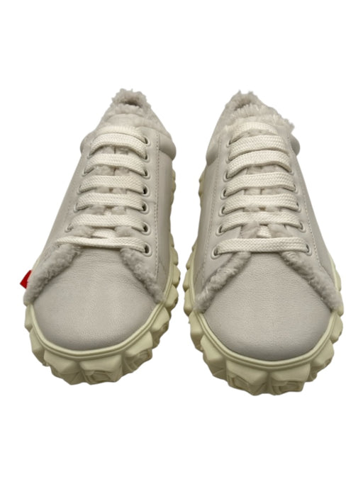 Stuart Weitzman Shoe Size 6.5 White & Cream Leather Faux Fur Trim Sneakers White & Cream / 6.5