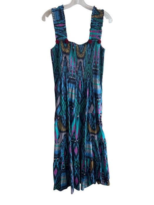 Figue Size XS/S Blue & Multi Cotton Short Sleeve Abstract Gathered Detail Dress Blue & Multi / XS/S