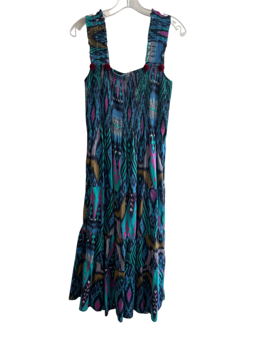 Figue Size XS/S Blue & Multi Cotton Short Sleeve Abstract Gathered Detail Dress Blue & Multi / XS/S