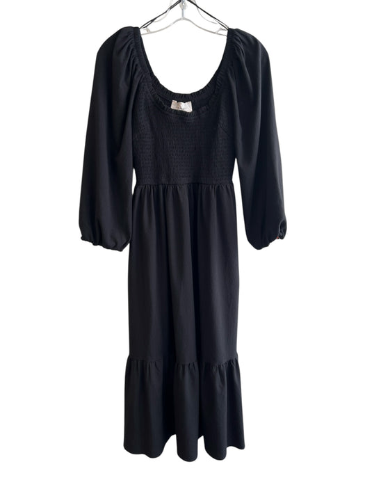 Pomander Place Size S Black Cotton Gathered Detail 3/4 Sleeve Off Shoulder Dress Black / S