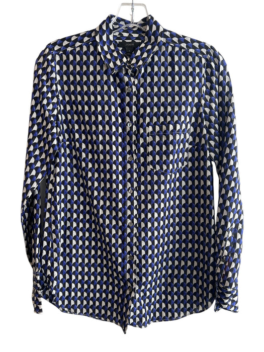 J Crew Size 2 Blue Black & White Cotton Long Sleeve Collar Button Front Top Blue Black & White / 2