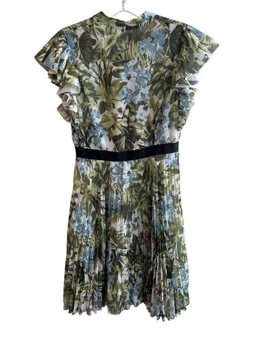 Pinko Size 4 Green Polyester Short Sleeve V Neck Neck Tie Ruffle Detail Dress Green / 4