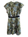 Pinko Size 4 Green Polyester Short Sleeve V Neck Neck Tie Ruffle Detail Dress Green / 4