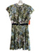 Pinko Size 4 Green Polyester Short Sleeve V Neck Neck Tie Ruffle Detail Dress Green / 4